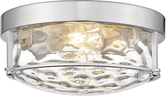 FEMILA Flush Mount Ceiling Light Fixture, 12" Brushed Nickel Ceiling Light, Water Ripple Glass, for Hallway, Living Room, Kitchen, Bedroom, E26 Base, 4FTJ22WG-F BN