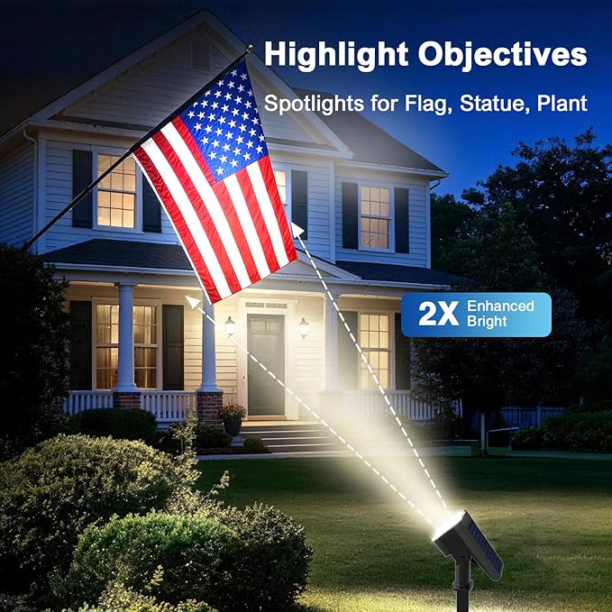 JEJOT Solar Lights Outdoor Waterproof IP65, Super Bright LED with Lens, 6500K 2 Lighting Modes, Solar Powered Yard Garden Solar Spot Lights for Outside Landscape Auto On/Off - 8 Pack