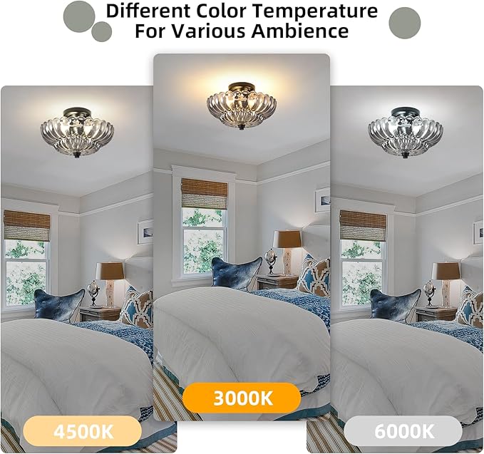 Semi Flush Mount Ceiling Light, 11.8 Inch Black Vintage Hallway Light Fixture with Smoky Gray Glass, Close to Ceiling Light for Bedroom Kitchen Living Room Bathroom Foyer, E26 Base