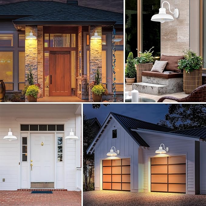 TOBUSA 2-Pack Dusk to Dawn Outdoor Wall Lights, Waterproof Farmhouse Gooseneck Barn Lights, 11.5'' White Outside Wall Sconces for House, Porch, Garage