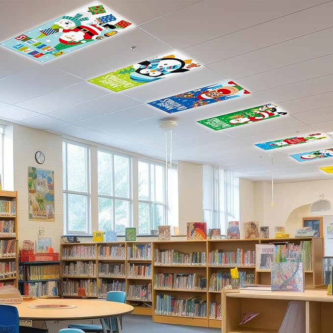 6 Pack Fluorescent Light Covers with 60 Magnets Decorative for Classroom Ceiling Light 4 x 2 Feet Magnetic Light Covers Filter Easy Install for Office School Hospitals Drop Ceiling Supplies(Christmas)