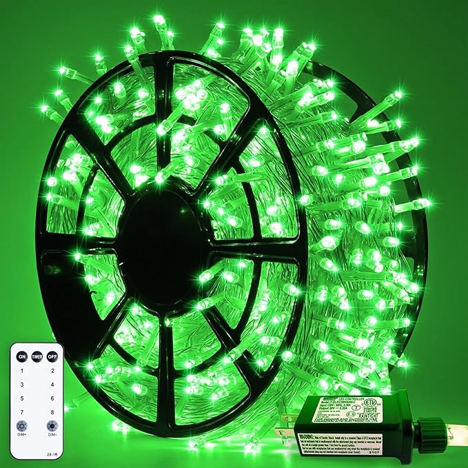 JMEXSUSS 500 LED Green Christmas Lights Indoor Outdoor, 8 Modes 163 FT Green String Lights Plug-in Clear Wire, Remote Control Christmas Tree Light for Xmas Tree Party Halloween