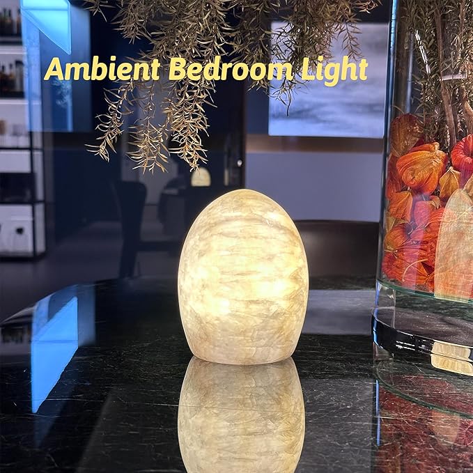 Marble Jade Touch Table Lamp Easter Egg Desk Bedside Cordless Lamps for Living Room Night Stands USB-C 3-Level Brightness, LED Night Light for Office Patio Camping Restaurant Home (Peach Jade)