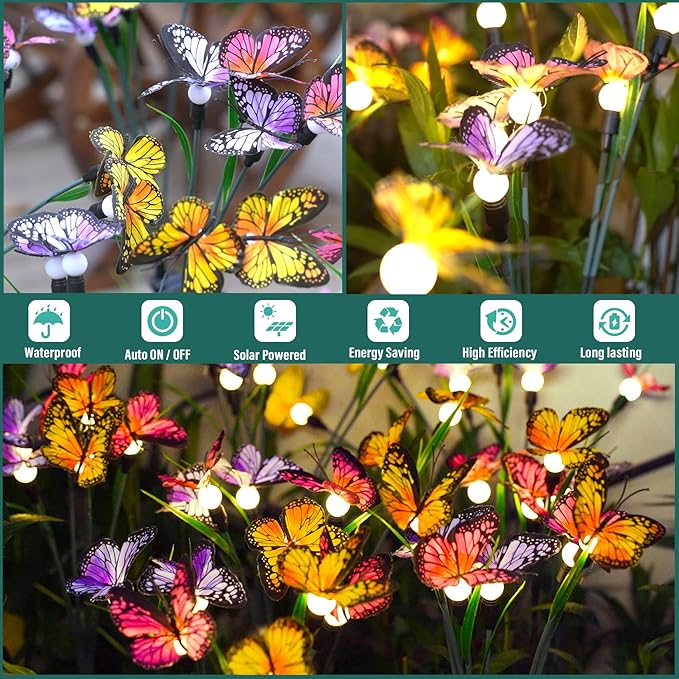 TONULAX Solar Garden Lights - 10 Pack Swaying Butterfly Light, Swaying in The Wind, Solar Outdoor Lights, Yard Patio Pathway Decoration, High Flexibility Iron Wire & Realistic Butterflies
