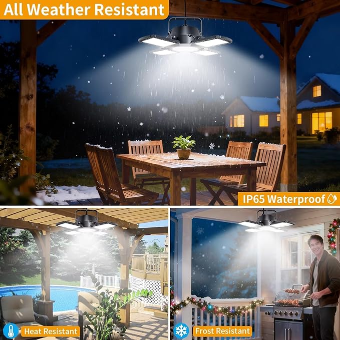 Auzev Solar Shed Light Indoor Outdoor Upgrade 176 LED 4 and 1 Heads Solar Powered Motion Sensor Pandent Daytime Work Lights with 4 Modes Remote Control Security lamp for Garage Gazebo Barn