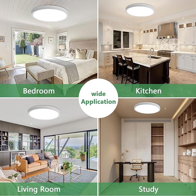 6PK Dimmable 12 Inch LED Flush Mount Ceiling Light, 24W, 2520LM, 2700K/3000K/4000K/5000K/6000K CCT Selectable, White Round Flat Panel Light Low Profile Ceiling Lamp for Bedroom/Kitchen/Living Room