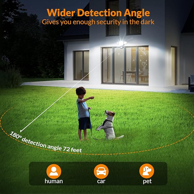 LEPOWER 1600LM LED Solar Security Lights Motion Outdoor, 5500K White Light, IP65 Waterproof Outside Flood Solar Light for Yard, Garage（Black）