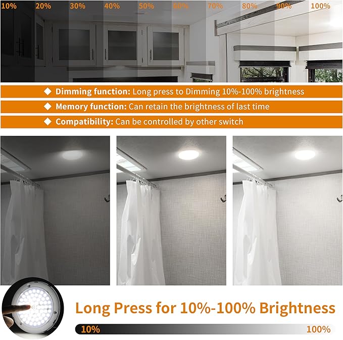 RVZONE RV Lights Interior, 5 Inch Cool White RV LED Ceiling Puck Light Dimmable 12V Camper Puck Lights 6000-6500k Transparent Frosted 4.5W LED Ceiling Dome Light for Camper Van Trailer Boat, 5-Pack