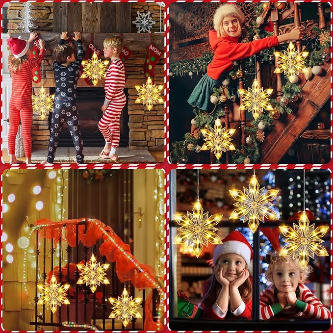 Marchpower Christmas Snowflake Window Lights, 3Pack 36LED Battery Powered Christmas Window Lights, Waterproof Snowflake Curtain Lights with Timer & 8 Modes for Indoor Outdoor Xmas Decor
