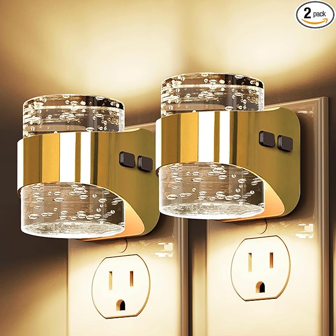 L LOHAS LED Night Light, 2 Pack 3000K Bubble Night Lights Plug into Wall, Acrylic Night Lights with Light Sensor, Adjustable Brightness,Plug in Nightlights for Rooms Bathroom Hallway