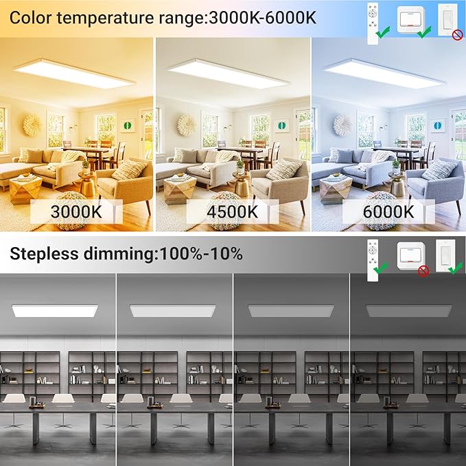 zemty LED Flat Panel Light with Remote 31.4x9.8 Inch, 36W 3800LM 3000K-6000K Adjustable Color Temperature, Dimmable Flush Mount Ceiling Light Fixture for Kitchen Bedroom Garage