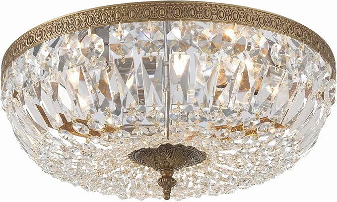 Crystorama 3 Light Spectra Crystal Olde Brass Flush Mount