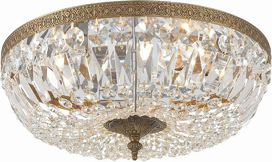 Crystorama 3 Light Spectra Crystal Olde Brass Flush Mount
