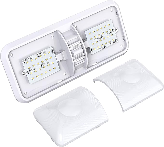 Leisure LED 2 Pack RV LED Ceiling Double Dome Light Fixture with ON/Off Switch Interior Lighting for Car/RV/Trailer/Camper/Boat DC 12V 48X2835SMD (Frosted Lens Natural White 4000-4500K, 2-Pack)