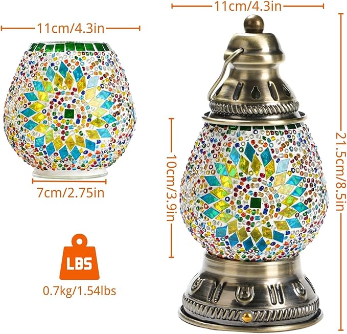Turkish Mosaic Table Lamp Handmade Moroccan Camping Light Rechargeable 1800mAh Battery USB Touch Switch 3 Brightness Levels for Camping Home Decor