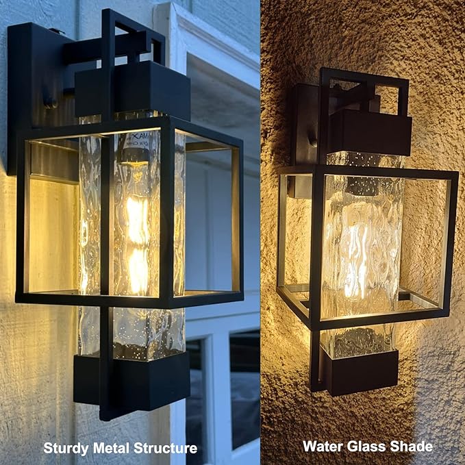 PARTPHONER Modern Outdoor Light Fixture Dusk to Dawn Outdoor Lighting, 15" H Exterior Wall Sconce Waterproof Porch Light, Outside Light for House with Water Glass for Garage Doorway(Bulb Included)