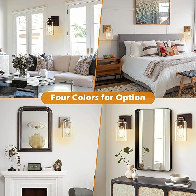 Pia Ricco Wall Sconces Set of 2, Bedside Wall Lamps with Rotary Switch for Bedroom, Modern Bathroom Light Fixtures with Clear Glass Shade, Gold Sconces Wall Lights for Living Room, Hallway, Kitchen