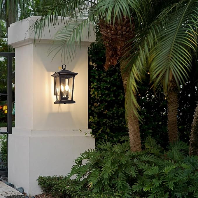 Dusk to Dawn Outdoor Wall Lantern, Large Exterior Wall Sconce Light Fixture with E12 Base, Waterproof Wall Mount Light, Outdoor Wall Light for Porch