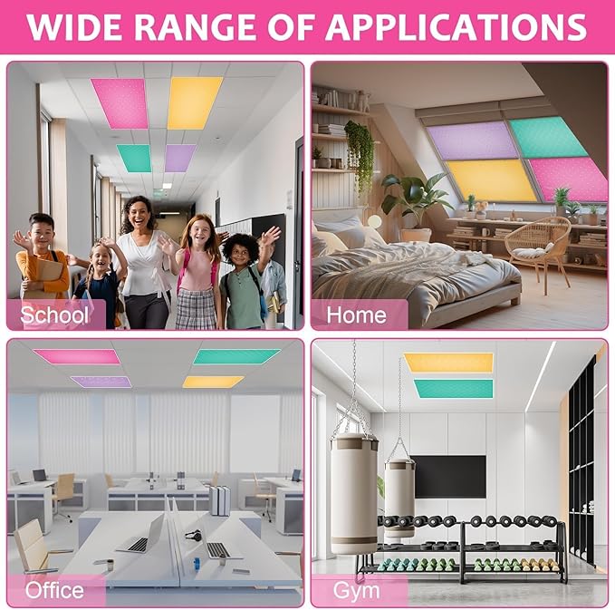 QOUBAI 4PCS Fluorescent Light Covers, 4x2 Feet Magnetic Light Cover Fluorescent Lights Shade Panel Positive Inspirational Ceiling Lights Filters for Office Classroom Home Drop Ceiling Plaid