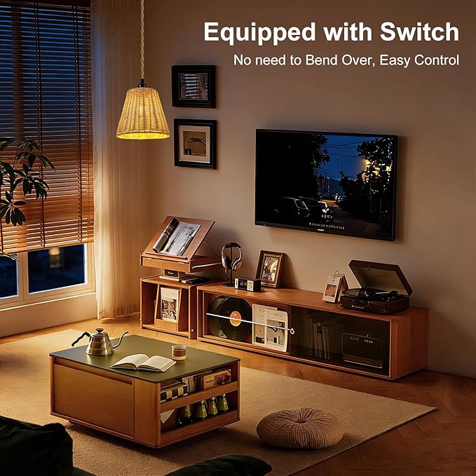 Pendant Light Hanging Lights 15ft Plug in Pendant Light - Hanging Light with On Off Switch Plug in Cord Pendant Light Fixture E26 E27 Light SocketCord for Bedroom Living Room ( 4-Wicker Lampshade)