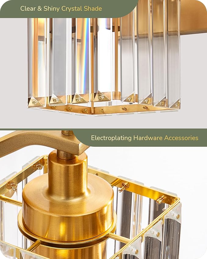 EDISHINE Bathroom Vanity Light, Modern Bathroom Lighting Fixtures, 2 Light Crystal Vanity Lights Over Mirror, Brass Bath Wall Sconce Lamp for Powder Room, Makeup, E26 Base, Gold