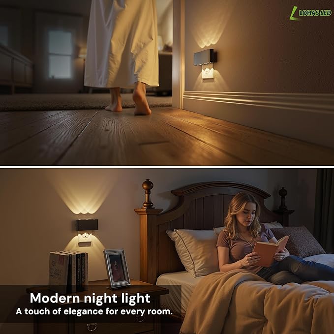 L LOHAS LED Night Light, 2 Pack Dimmable Modern LED Night Lights Plug into Wall,Dusk to Dawn Sensor Night Lights for Kid, 2000K/3000K/5000K Nightlight for Hallway Bedroom Stairway