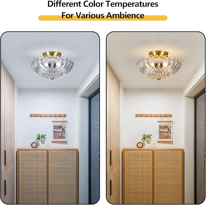 Semi Flush Mount Ceiling Light, Gold Light Fixture Ceiling Mount with Scalloped Clear Glass Shade, 3 Lights Vintage Chandelier, Modern Farmhouse Lighting for Hallway Kitchen Bedroom Foyer,