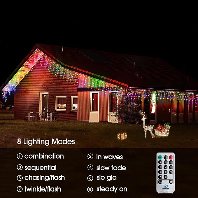 WBao Christmas Lights Outdoor, 432 LED 33FT Icicle Lights with 81 Drops, Remote Control, 3 Timer Settings, 8 Modes, Waterproof, Connectable Fairy Lights for Wedding, Holiday Eaves Decor, Multicolor