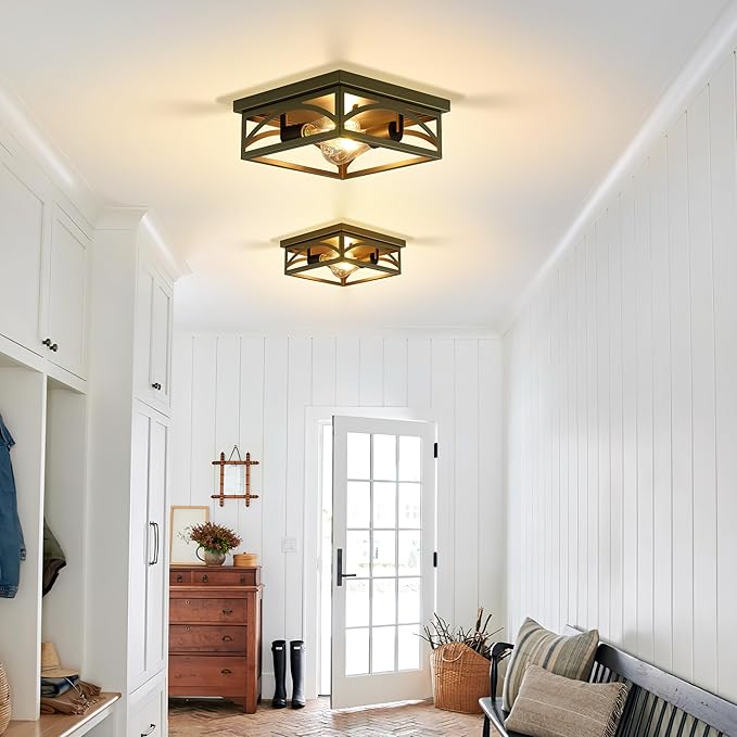 Flush Mount Ceiling Light, Farmhouse Ceiling Light Fixture for Hallway Kitchen, Outdoor Porch Ceiling Light Flush Mount, Bedroom Lights for Ceiling, Dark Olive, 1 Pack(Bulbs Not Included)