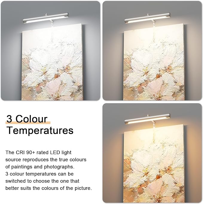 4W Picture Light Plug in, 12" Adjustable LED Art Light with Remote Control, Dimmable Wall Light for Picture Display Dartboard Art Work (Nickel)