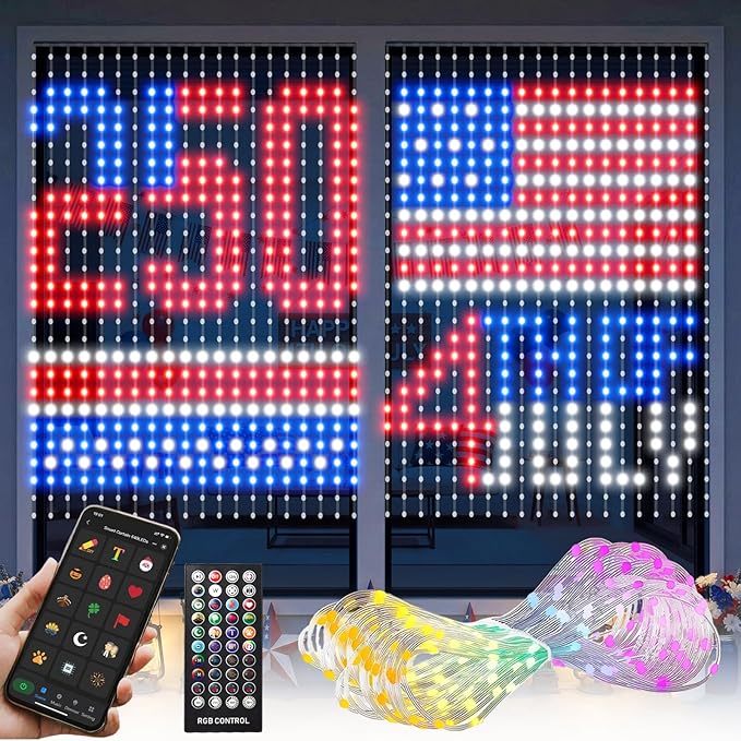 Smart Curtain Lights Pro - 540LEDs AI Pattern & GIF Display, WiFi APP Control Compatible with Alexa Google Home, Color Changing Music Lights Outdoor Indoor for 4th of July Window Decor, 5x6.6FT