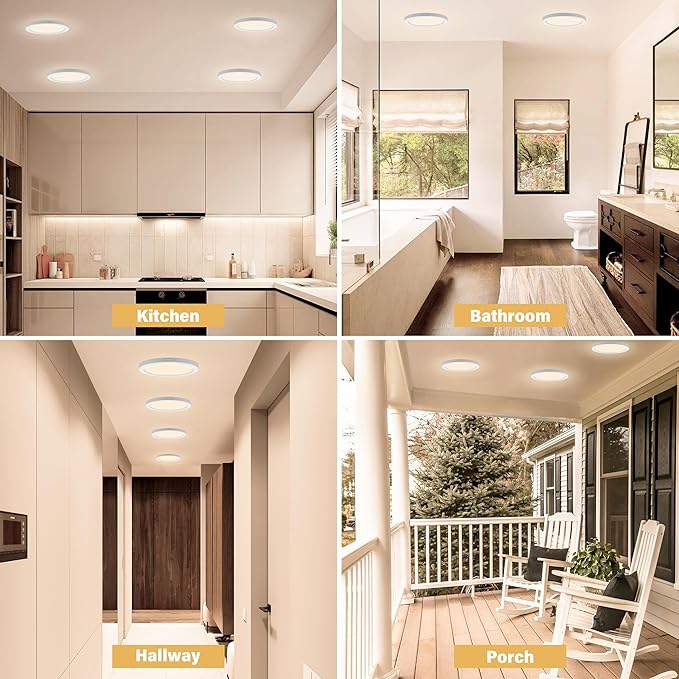 Flush Mount Ceiling Light Fixture - ETL Certified - 11 Inch Dimmable 3000K Warm White LED, 0.63'' Ultra Thin Round Design for Bedroom, Bathroom, Kitchen, Hallway, Basement, Closet (9-Pack)‌