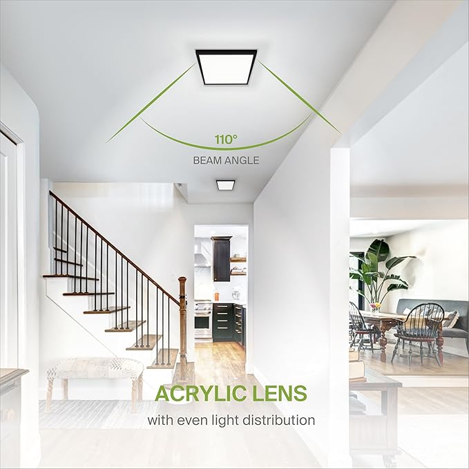 ASD LED 12" Square Flush Mount Ceiling Light Fixture, Low Profile Surface Lighting | 5CCT, Dimmable, Ultra-Thin, ETL Listed | 24W 1700LM 2700-6000K 120V | Kitchen, Bedroom Lamp | Black, 12 Pack