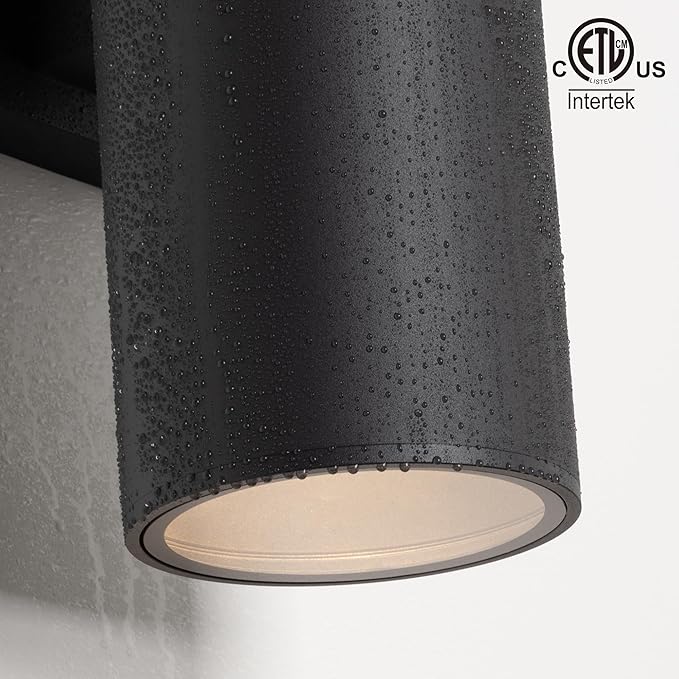 mirrea 18" Modern Outdoor Porch Light Patio Light in 2 Lights with Aluminum Cylinder and Tempered Glass Cover Waterproof Wall Sconce 4 Pack (Matte Black)