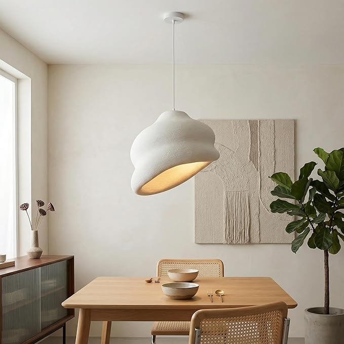 JAYMP Wabi Sabi Pendant Light for Dining Room Kitchen Island Hallway Restaurant Modern Hanging Lamp E26 Base Japanese Style Conch Shape Lighting Fixture, Matte White, 50cm/19.7in