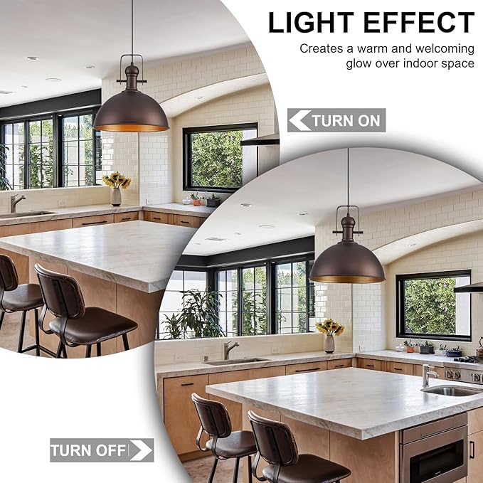 12 Inch Oil Rubbed Bronze Farmhouse Pendant Lights Large Pendant Lights for Kitchen Island Industrial Adjustable Height Vintage Big Dome Hanging Light Fixtures for Barn, Dining Room 2 Packs