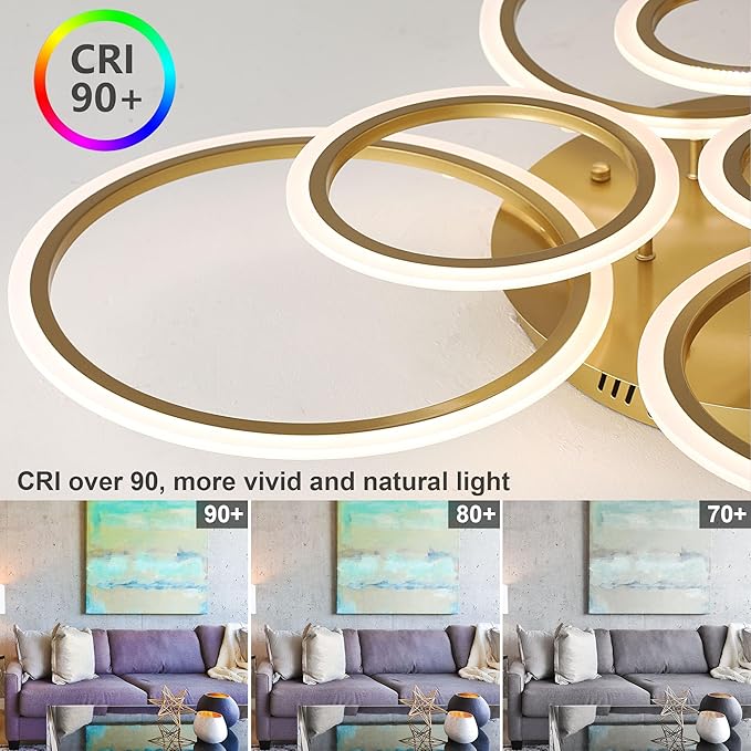 Modern LED Ceiling Light 41inch with Remote Dimmable 8 Ring Flush Mount Ceiling Light Fixture for Living Room Bedroom Kitchen Dining Room (Gold)