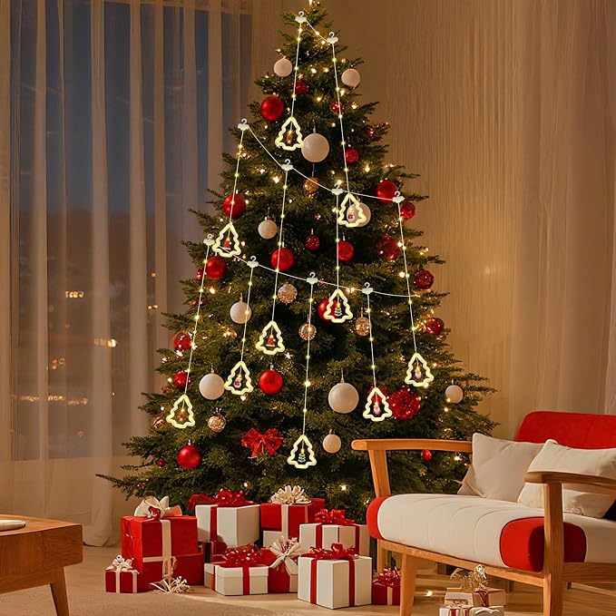 Christmas Tree Curtain Lights, Christmas Window Lights Decor with Remote,8 Lighting Modes, IP65 Waterproof, 10 Hooks Christmas Decorations Indoor Outdoor for Bedroom Party Wall Door Window