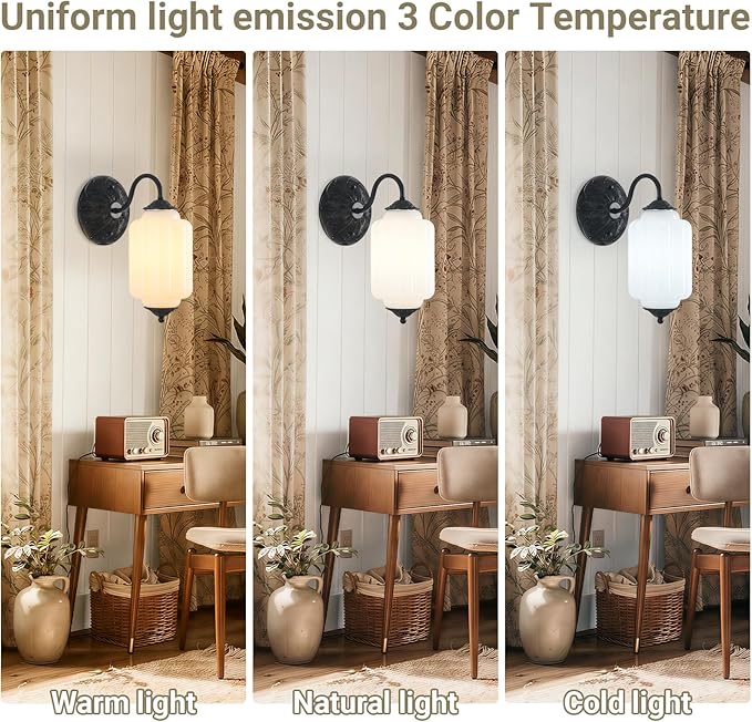LOUSACE Antique Wall Sconce with Milk White Glass Shade, Vintage Wall Light Fixture, Mid Century Restro Bathroom Vanity Light, Indoor Wall Lighting for Bedroom Living Room Hallway (Bulbs Included)