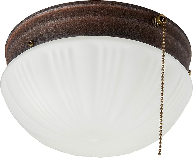 6720200 Two-Light Flush-Mount Indoor Ceiling Fixture with Pull Chain, Sienna Finish with Frosted Fluted Glass