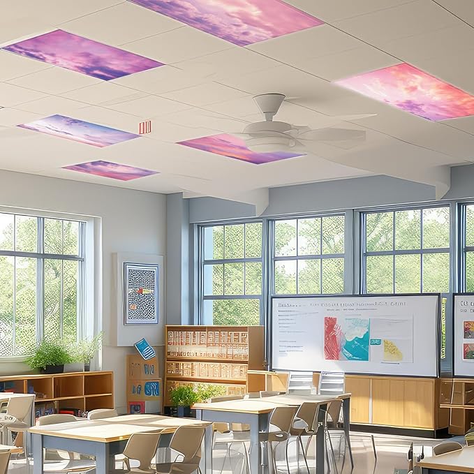 6 Pcs Fluorescent Light Covers with 60 Magnets Decorative for Classroom Ceiling Lights 4 x 2 Feet Magnetic Light Cover Filter Easy Install for Hospitals Drop Home Office Ceiling Supplies (Sunset)