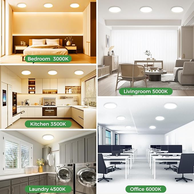 zemty 6Pack 13 inch White LED Flush Mount Ceiling Lights, Dimmable 5 Color Temp (3000K-6500K), 24W 2400LM Bright Round Light Fixture for Kitchen/Bathroom/Bedroom/Office