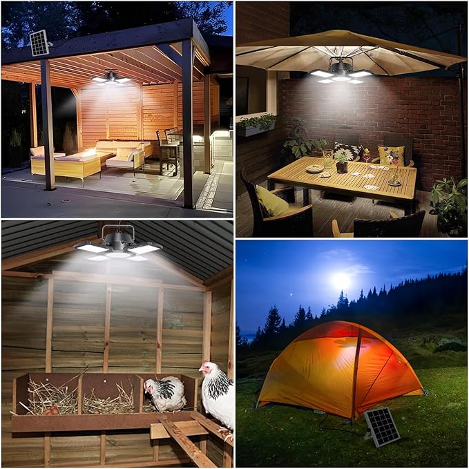 Solar Shed Light Indoor Outdoor, Aqonsie 176LED Solar Powered Pendant Light Daytime Available, Dual Lamps Motion Sensor Indoor Light with 5 Lighting Modes & Remote for Shed, Gazebo, Barn, Garage, Shop