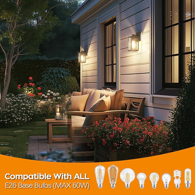 WIHTU Exterior Lighting Fixtures, 2Pack Outdoor Front Porch Lights for House, Outdoor Wall Sconce Lights, Waterproof Outside Lantern Lamp for Garage, Doorway