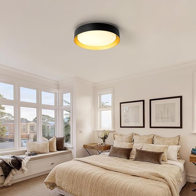 12 Inch LED Flush Mount Ceiling Light, 18W Flush Mount Light Fixture in Black and Gold Finish, Dimmable Ceiling Light for Bedroom, Hallway, Entryway, Bathroom, Kitchen 3000K Warm White