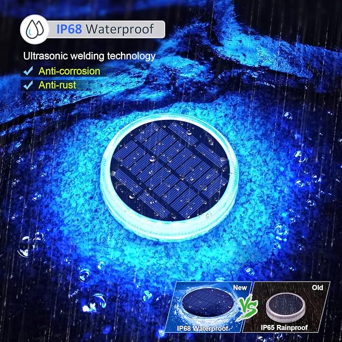 YiLaie Blue Solar Lights for Outside Stick on Boat Dock Deck Step Driveway Strip Lights Outdoor Waterproof Solar Powered Stair Post Ground Pathway Walkway Accessories Auto ON/Off（4 Pack）