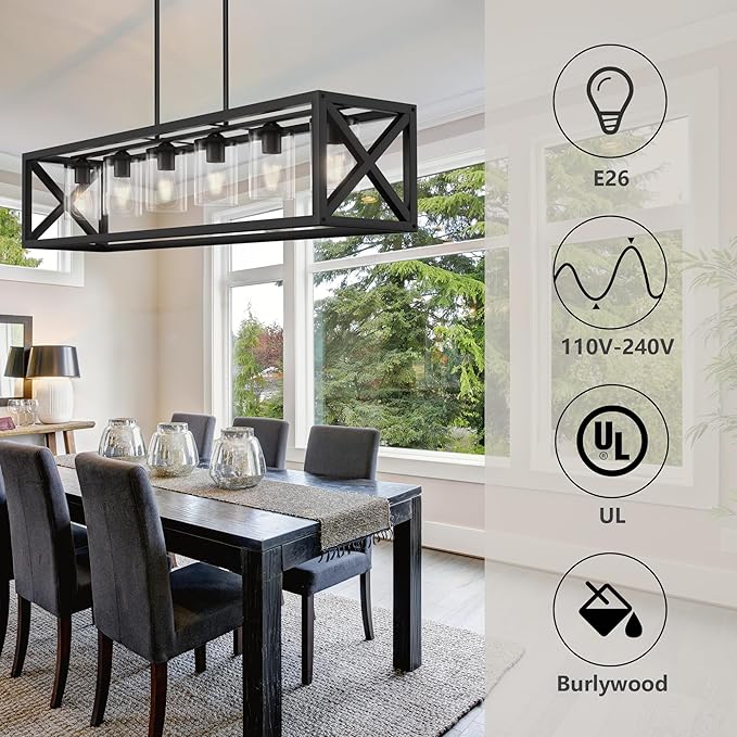 Espird Farmhouse Dining Room Light Fixture - 6 Light Kitchen Island Lighting with Adjustable Height & Thickened Metal Dining Room Light Fixture Over Table，Chandeliers for Dining Room&Kitchen Island