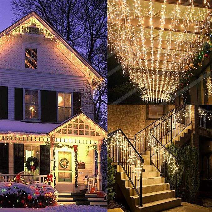 LED Icicle Lights, 8 Modes, 13FT 96 LEDs Christmas Short Curtain Fairy Hanging Ceiling Extendable Lights for Wedding Balcony Doorway Outdoor Indoor Decoration Warm White, 4M