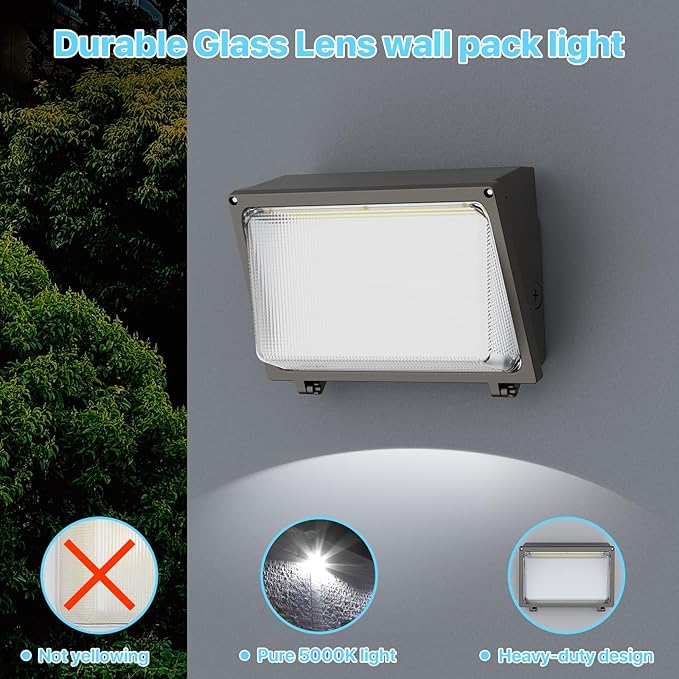 HYPERLITE LED Wall Pack 120W: 18000lm Glass Lens Dusk to Dawn Outdoor Lighting - Outdoor Security Flood Lighting for Yard Patio UL Listed (Pack of 2)