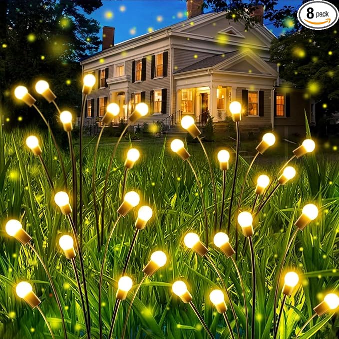OZS 8 Pack Total 64 LED Solar Firefly Lights Fairy Outdoor - Solar Garden Lights Outdoor, Sway by Wind, Waterproof for Garden Patio Pathway Fairy Decor (Warm White)